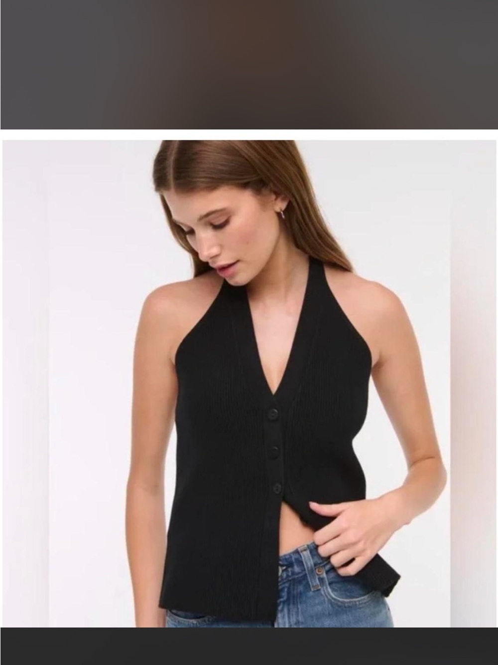 Abercrombie & Fitch Black Ribbed Halter Button-Front Top